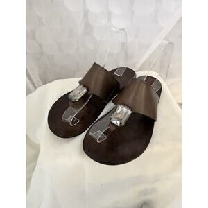 Pedro Garcia Dark Brown Leather Toe-Ring Sandals with Crystal